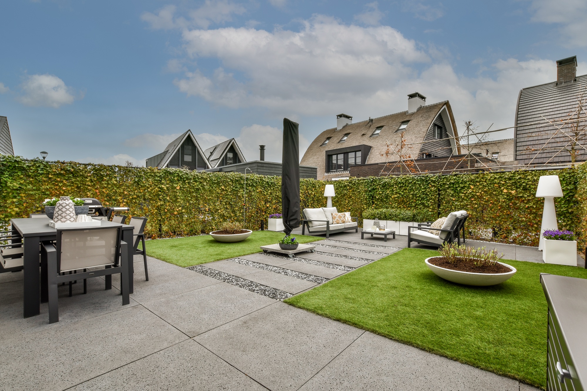 Spacious backyard with a dining area