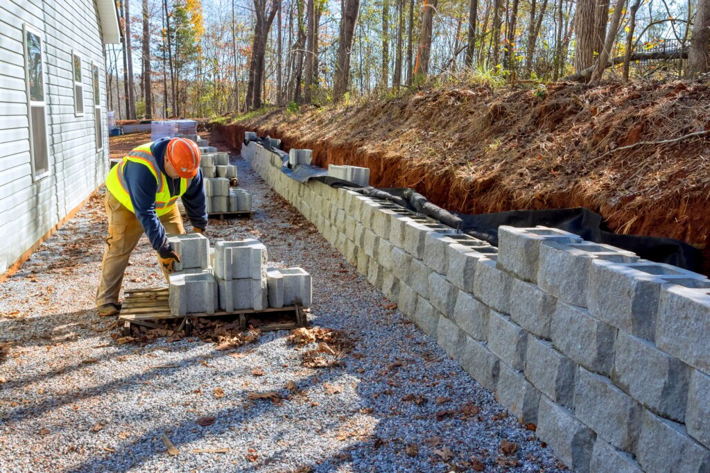 Installation of concrete block retaining walls was performed by a contractor